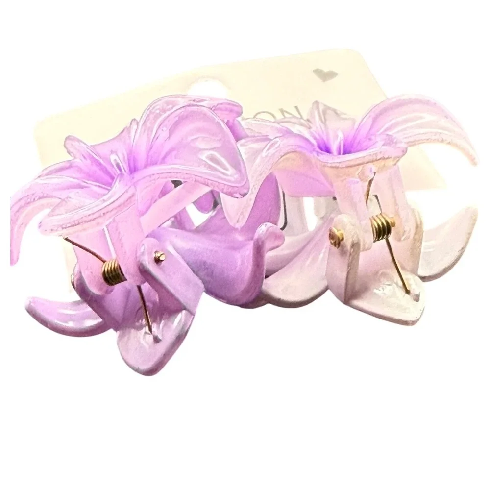 2pc‎ Purple Flower Hair Claw Clips Tropical Plumeria Hibiscus Floral Accessories